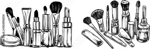 Diverse collection of makeup tools and products ideal for beauty routines and applications