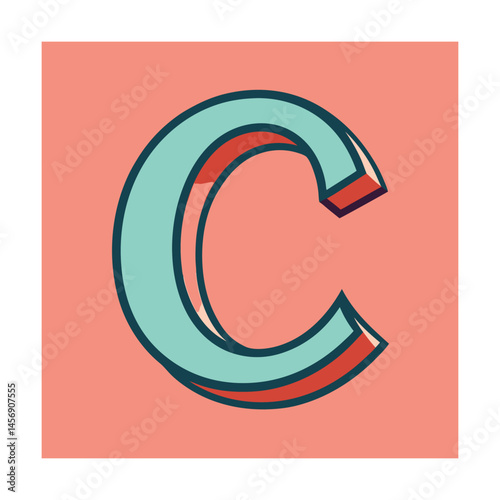 Artistic retro style illustration of the capital letter c on a peach colored background
