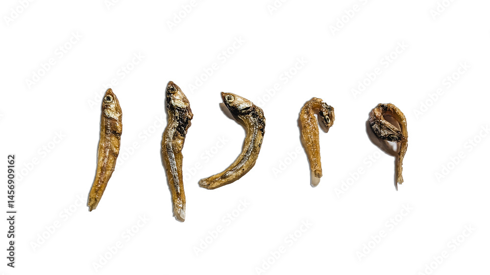Obraz premium Salted fish (salted anchovies) on white background
