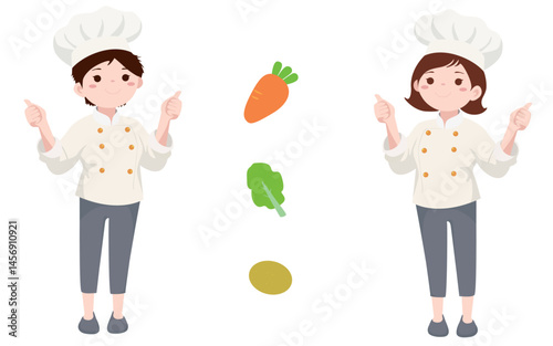 Chef character illustration, male chef, female chef