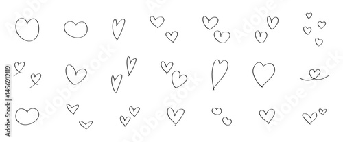 Cute hand drawn heart illustration set on a white background.. Vector illustration heart icons.