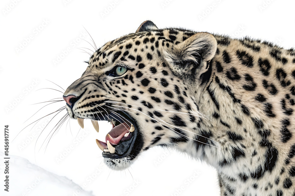 Obraz premium Angry leopard head on white background generative AI GENERATE