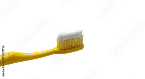 Yellow toothbrush with toothpaste photo