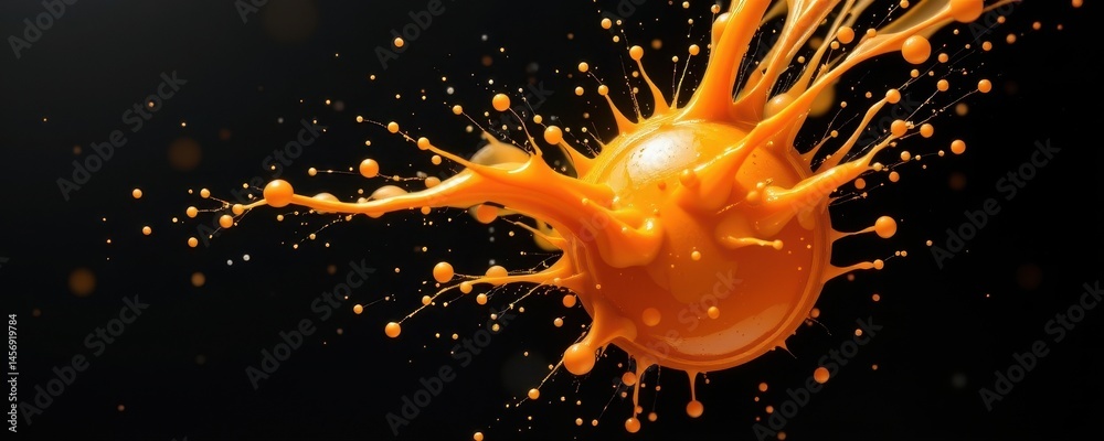 Fototapeta premium create a captivating art piece featuring a colorful bubble flow paint blob in black water, the blob is filled with orange and yellow pigments