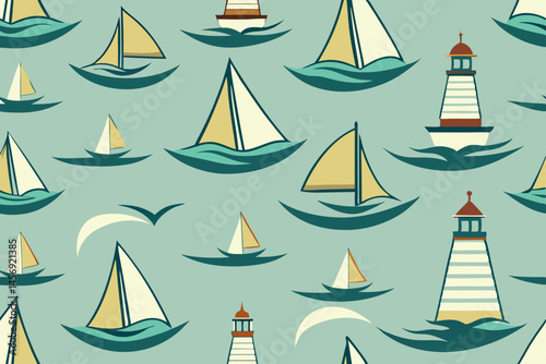 Seamless Pattern of Cute Cartoon Polar Bears on Beige Background