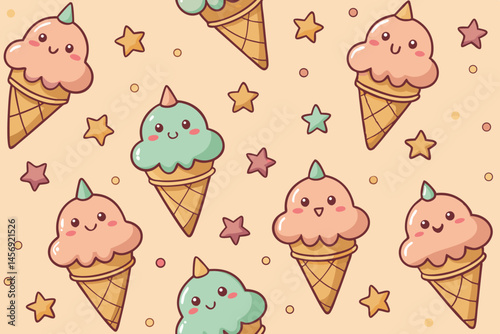 Cute Cartoon Bears and Delicious Pastry Seamless Pattern