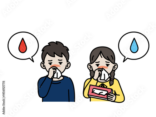 鼻血や鼻水が出る子供のイラスト