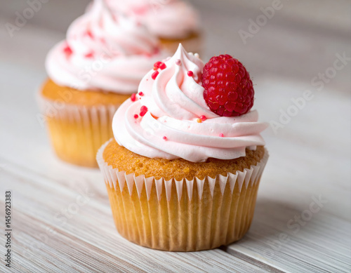 Delicious raspberry cupcakes bakery food photography cozy atmosphere close-up view sweet treats
