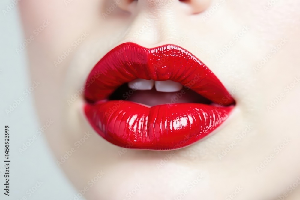 Fototapeta premium Close-up of bold red lipstick on pure white backdrop, white background, high resolution