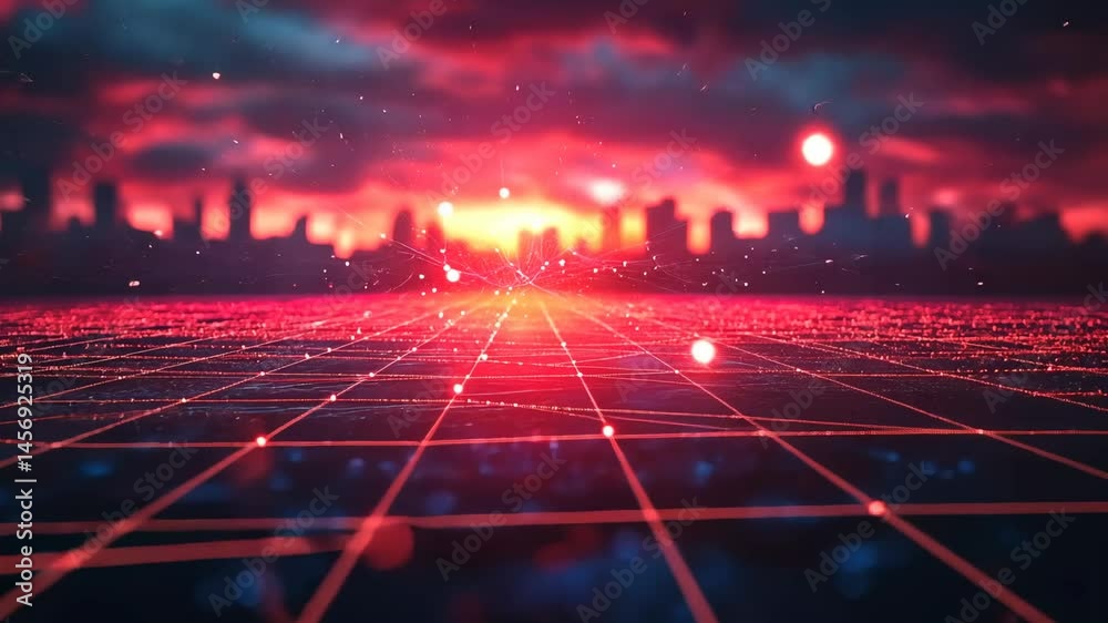 Urban digital landscape at sunrise