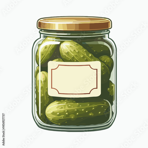 Glass jar of pickles with a empty label, colored vector on white background