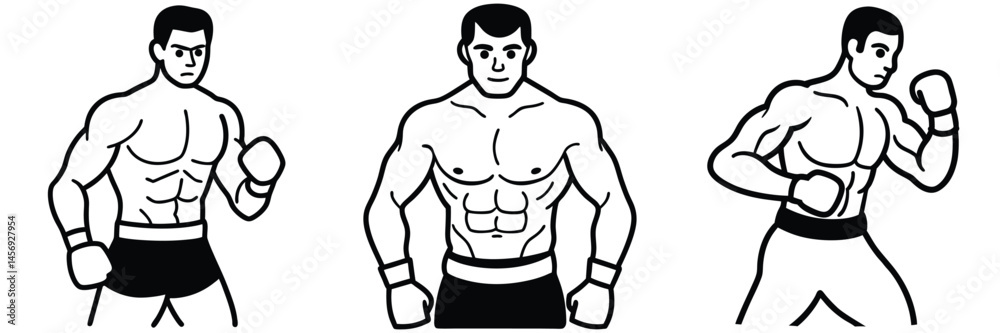 Fototapeta premium Dynamic Fighter, Muscular Men Illustrated in Combat Poses