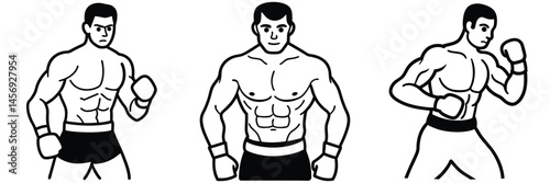 Dynamic Fighter, Muscular Men Illustrated in Combat Poses