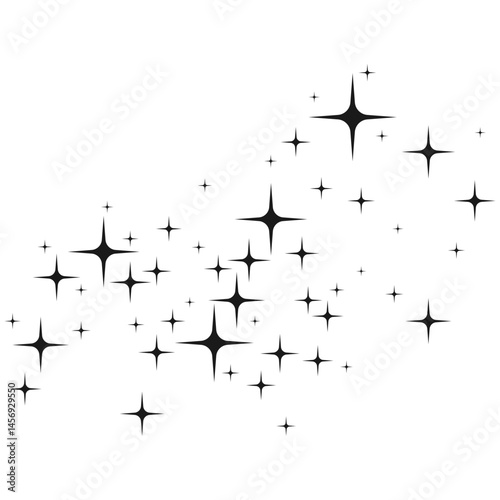 Black flying stars confetti magic cosmic vector on white, premium sparkle stardust background pattern. Holiday party decoration, star background vector print, flying sparkle festive confetti. 