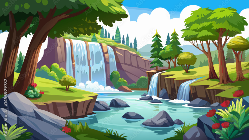 Naklejka premium waterfall in the park isolated on white background