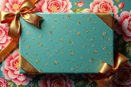 Elegant gift box pattern, gold ribbon accents, special occasion, repeat