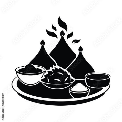 Indian Street Food Samosa Vector in Black Silhouette