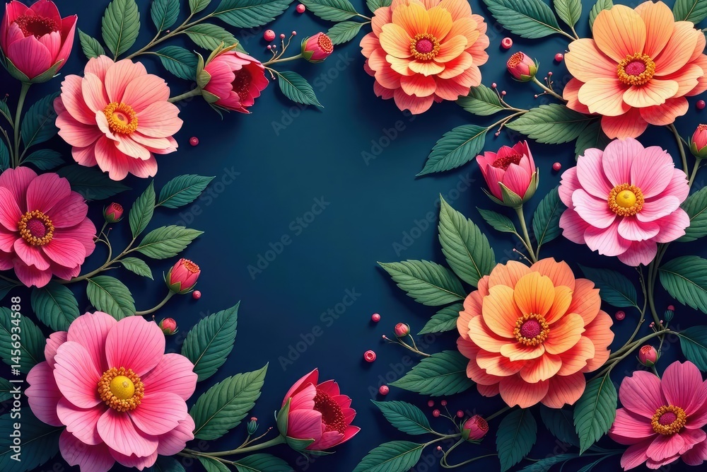 Continuous blooming floral motif, intertwined blossoms , digital, watercolor