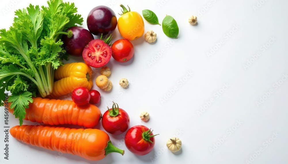 Assortment of dried vegetables, neatly arranged on white surface , dehydrated, high resolution