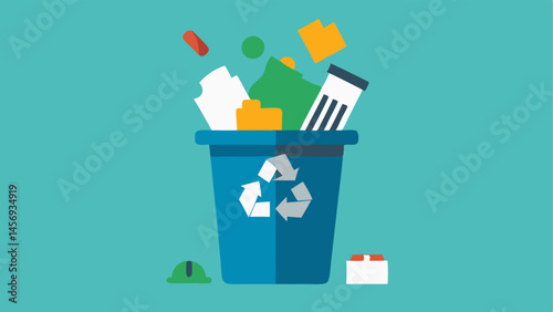Broken Recycling Bin A recycling bin that is broken and overflowing with nonrecyclable items showing the lack of effective recycling initiatives and how people misuse them.