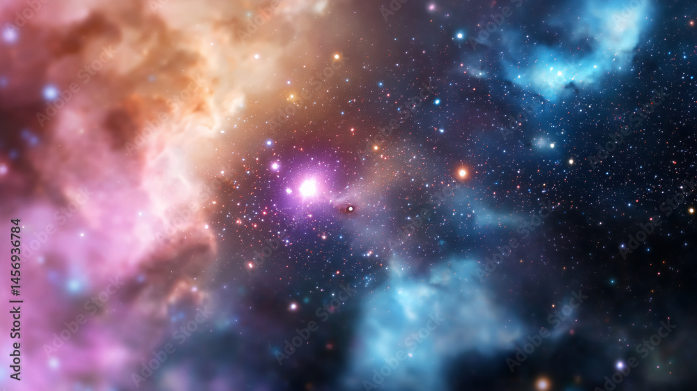 Naklejka premium stunning cosmic scene featuring vibrant nebulae, twinkling stars, and deep space colors that evoke sense of wonder