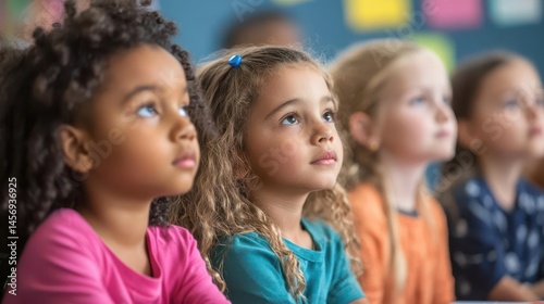 Diverse children in a science classroom learning about vaccines