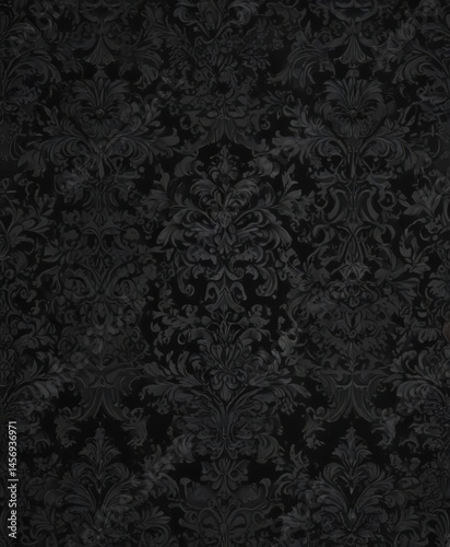 Seamless black gothic wallpaper; ornate floral damask pattern , black, repeating