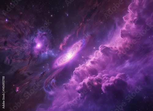 Vibrant purple nebula, glowing star clusters  Cosmic dust clouds swirl , colors, colors