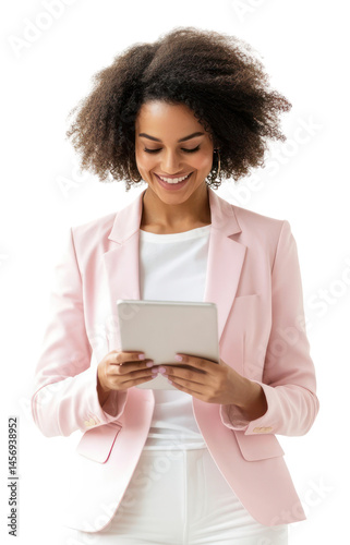 Wallpaper Mural PNG Happy mixed race business woman blazer background tablet. Torontodigital.ca