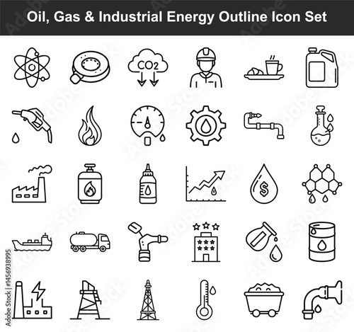 Oil gas and industrial energy are represented through an icon set illustrating numerous concepts
