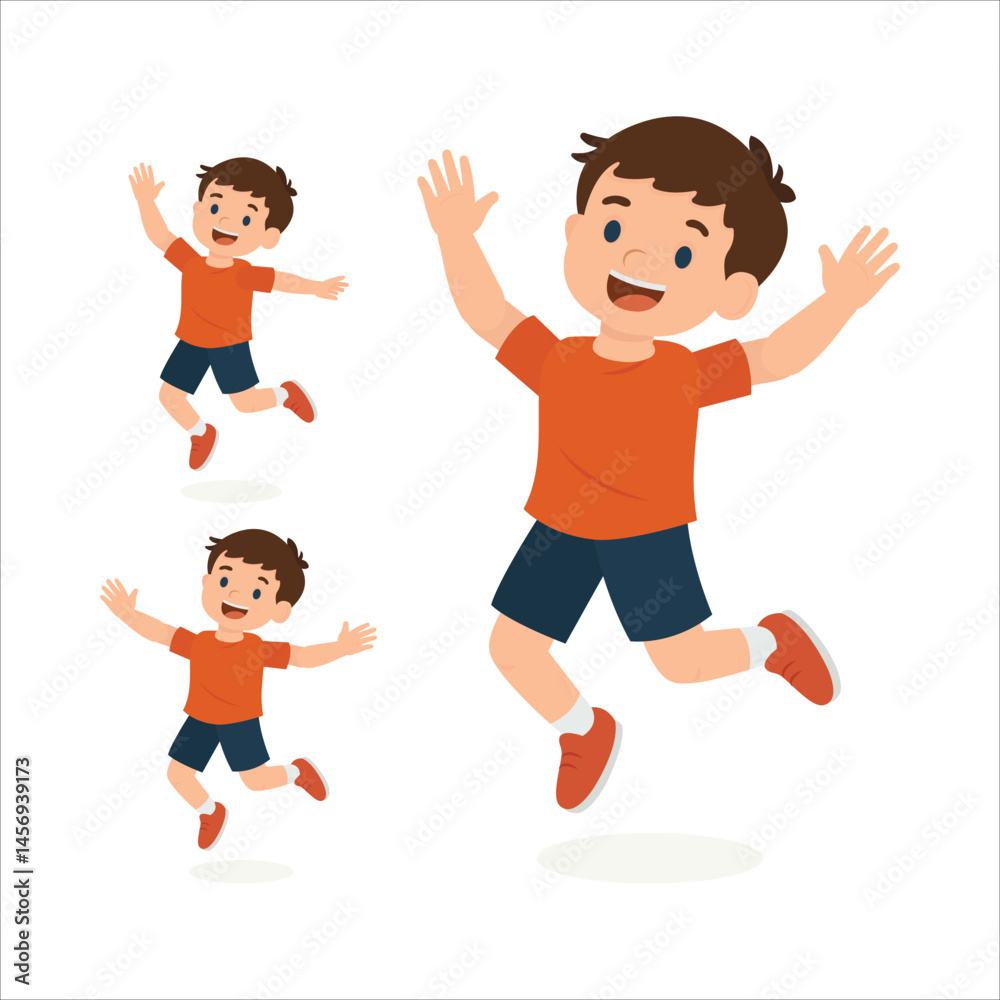 Cartoon boy character jumping joyfully in various editable poses. This illustration is ideal for animation, motion design, and playful, expressive content for children or sports themes. Part of set. Cartoon boy character jumping joyfully in various editable poses. This illustration is ideal for animation, motion design, and playful, expressive content for children or sports themes. Part of set.