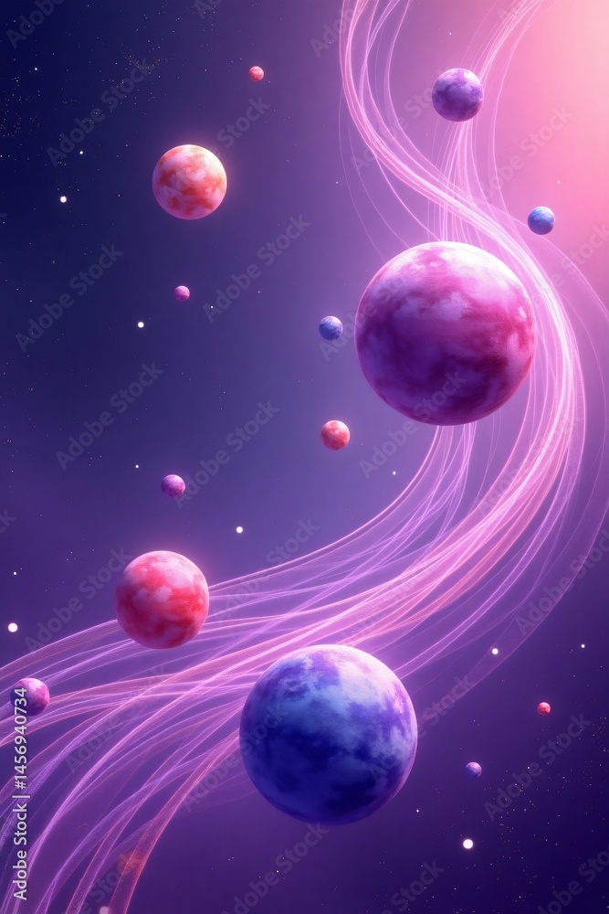 Fototapeta premium Vibrant Abstract Space Scene with Colorful Planets