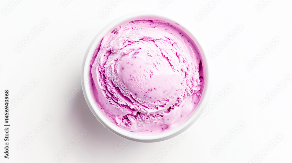 Bowl of Blueberry Ice Cream Top View on White Background Bowl of Blueberry Ice Cream Top View on White Background