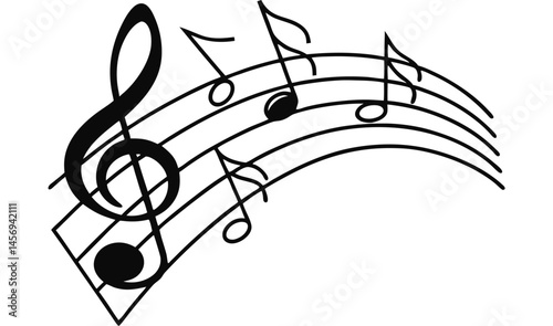 Melodic vector illustration of black music notes on a stave, an artistic design symbolizing classical sound
