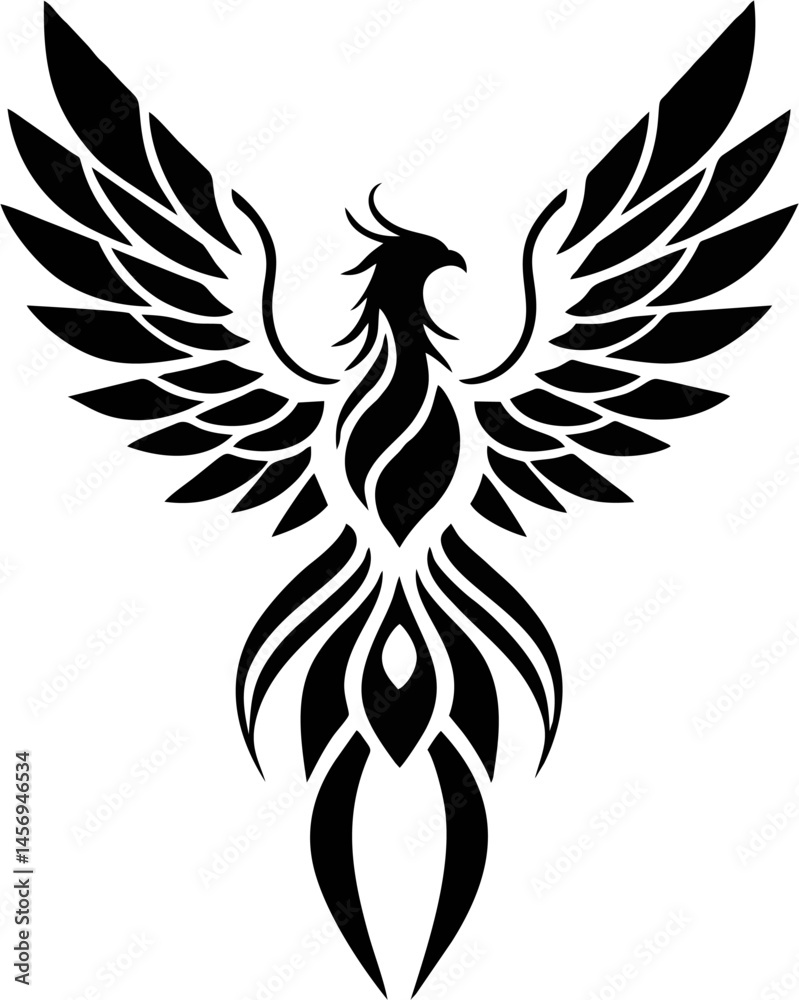 Obraz premium Standing Phoenix Tattoo with Bold Black Silhouette and Clean Shape