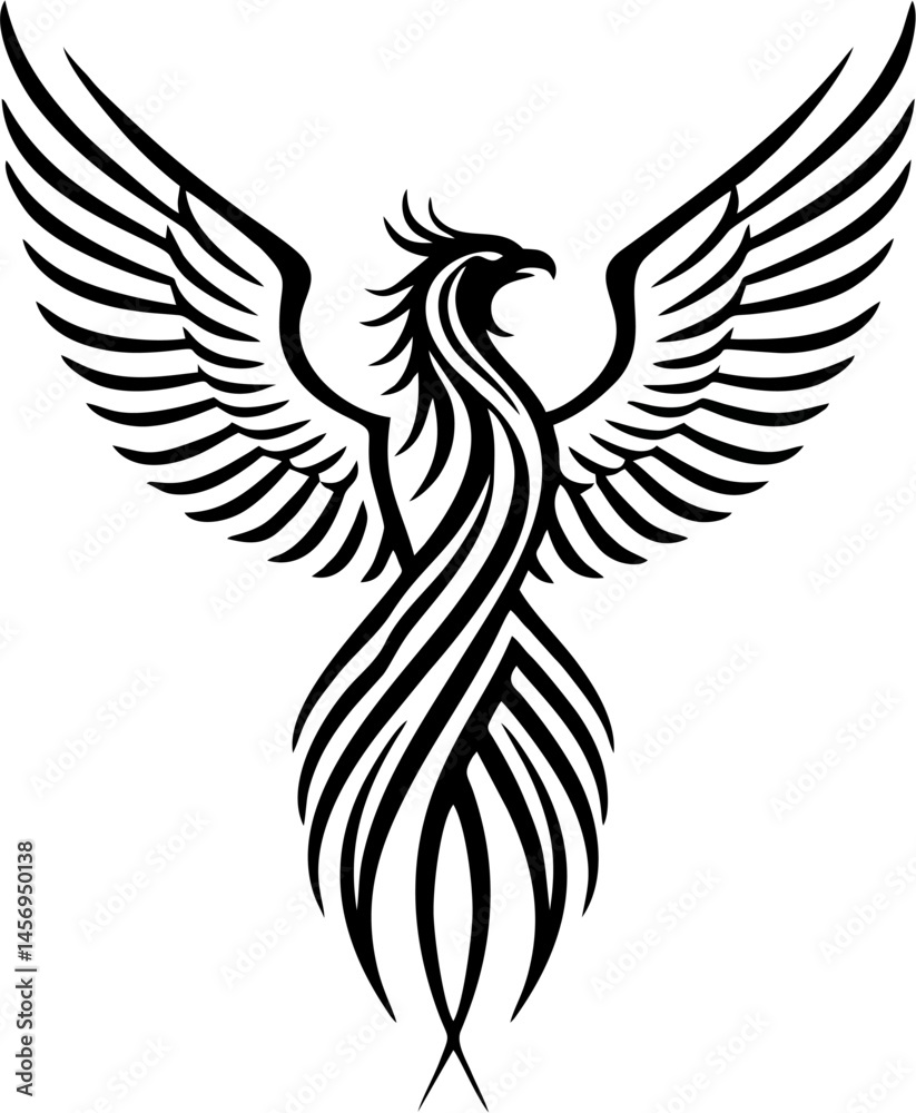 Obraz premium Wide Wingspan Phoenix Tattoo for Back or Chest in Line Art Style