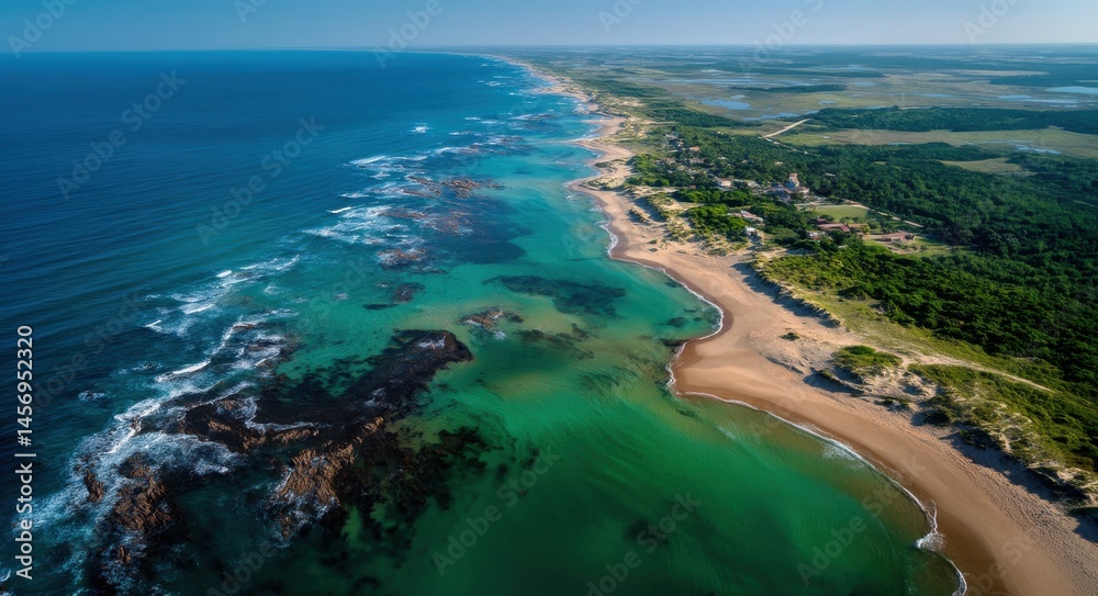 Fototapeta premium Aerial View of Scenic Beaches in Santa Teresa National Park, Uruguay - A Coastal Gem of South America