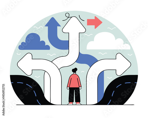 Confused Person with Tangled Arrows Decision Making Concept Illustration