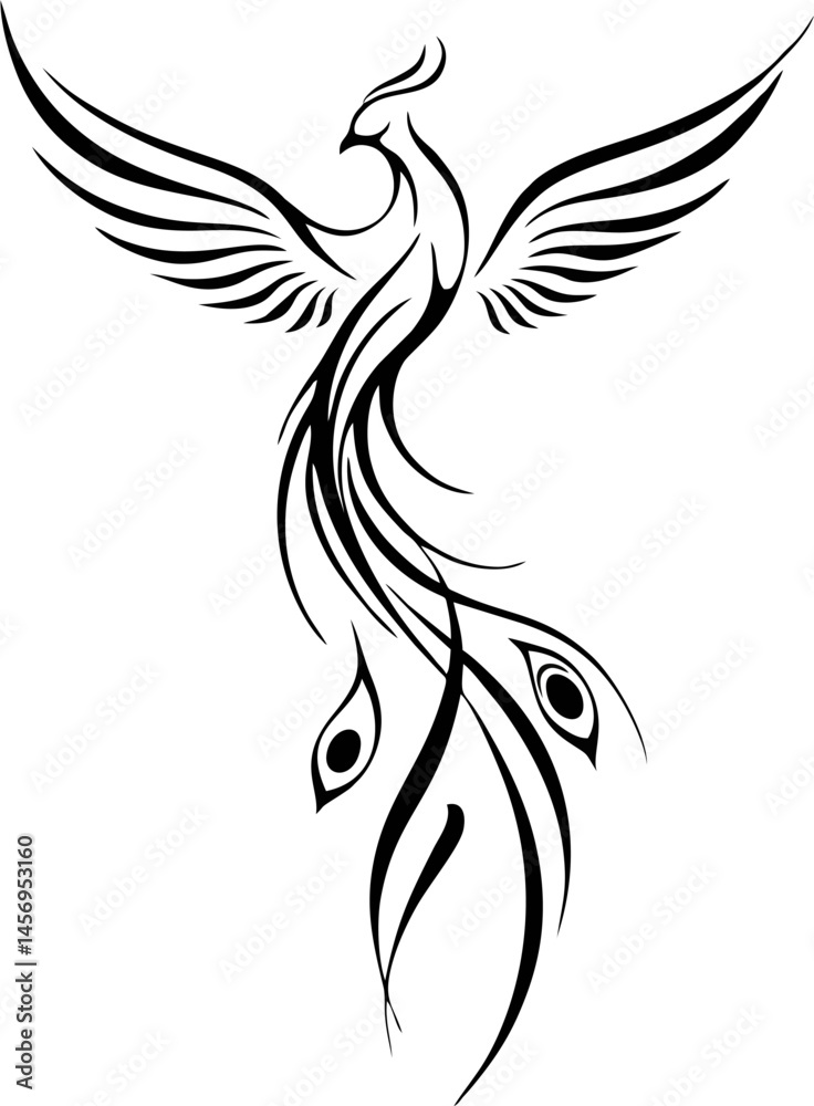 Obraz premium Monoline Phoenix Tattoo with Single Elegant Continuous Stroke