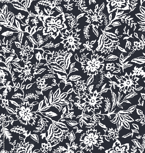 seamless floral pattern with black and white flowers