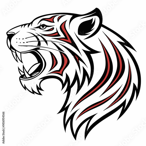 Vector illustration of tiger head in traditional style for decoration and design