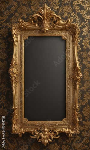 Ornate gold frames on rich damask, floral details ,  floral,  design,  luxury