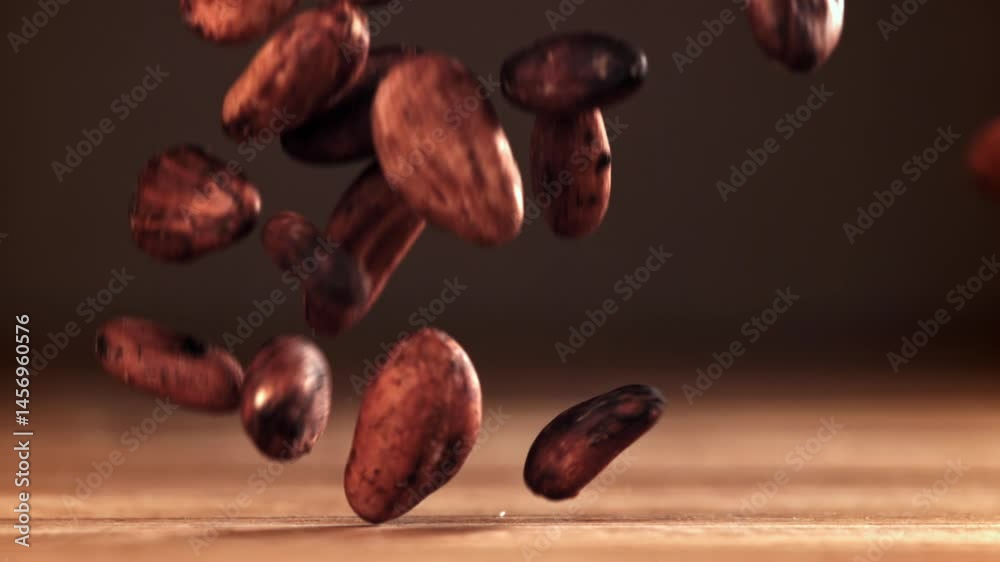 Cocoa beans fall on the table. Filmed on a high-speed camera at 1000 fps. High quality FullHD footage Cocoa beans fall on the table. Filmed on a high-speed camera at 1000 fps. High quality FullHD footage