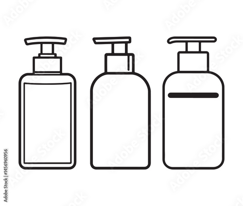 Spray bottle silhouette. Cosmetic dispenser bottle icons. Minimalist pump bottle illustrations.