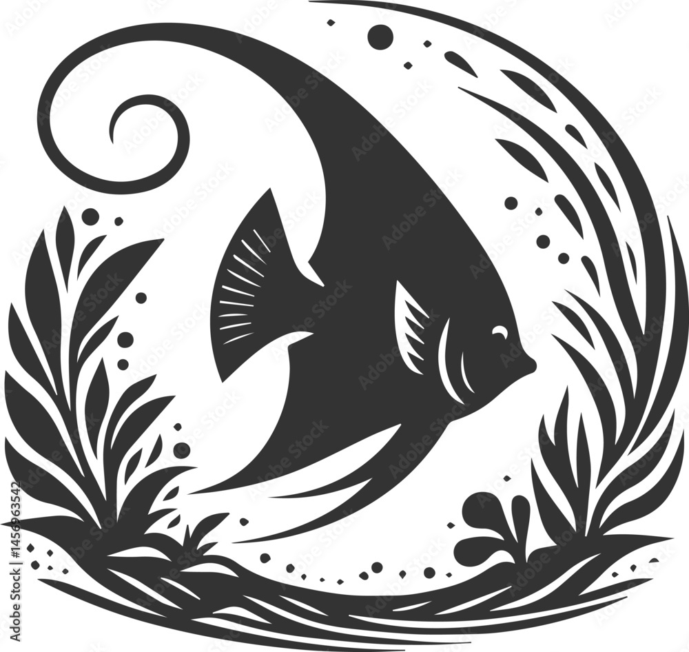 Fototapeta premium Angelfish vector silhouette