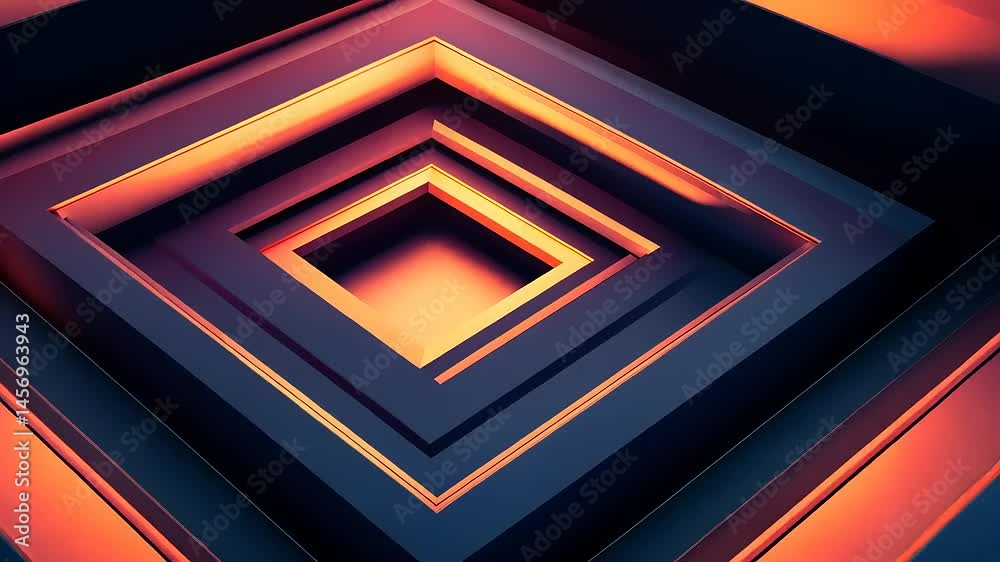 Abstract geometric pattern of nested squares with warm highlights