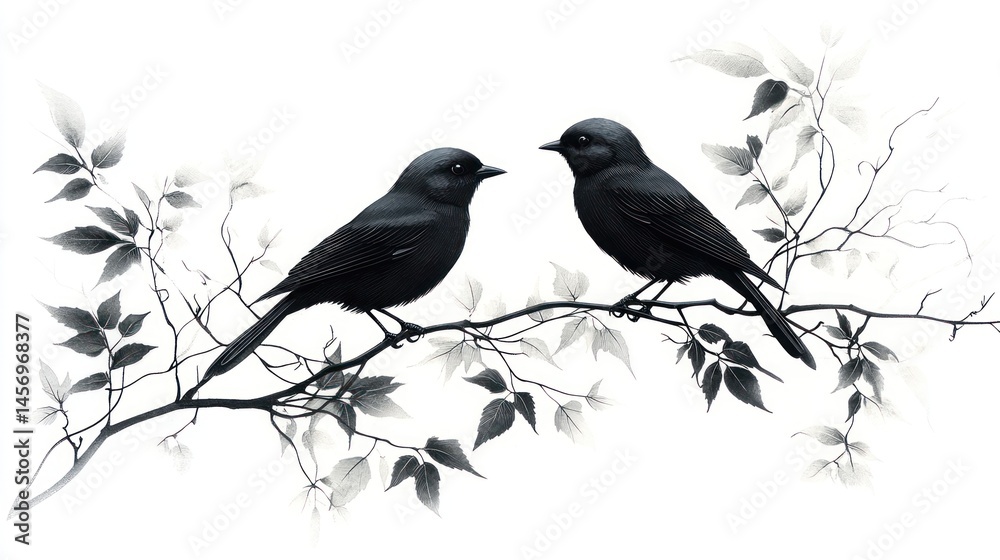 Two black birds on a branch Two black birds on a branch