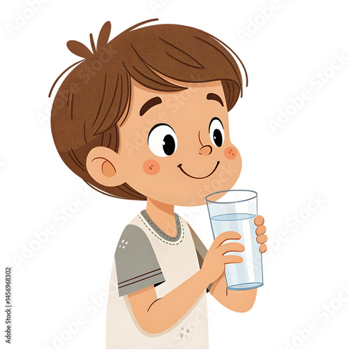 Cute Boy Drinking Water: Healthy Hydration Illustration