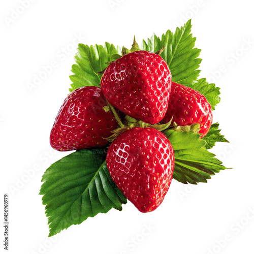 Sharp Focus Strawberry Splash with Transparent Background, PNG