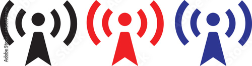 Minimalist WIFI icons, broadcast symbols, simplified graphic design, clean lines, signal towers, wireless communication symbols